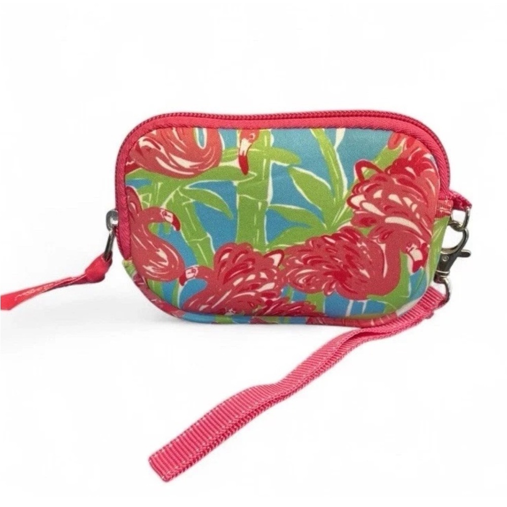 LILLY PULITZER Pink Flamingo Neoprene Wristlet Mini Y2K Camera Case Wallet